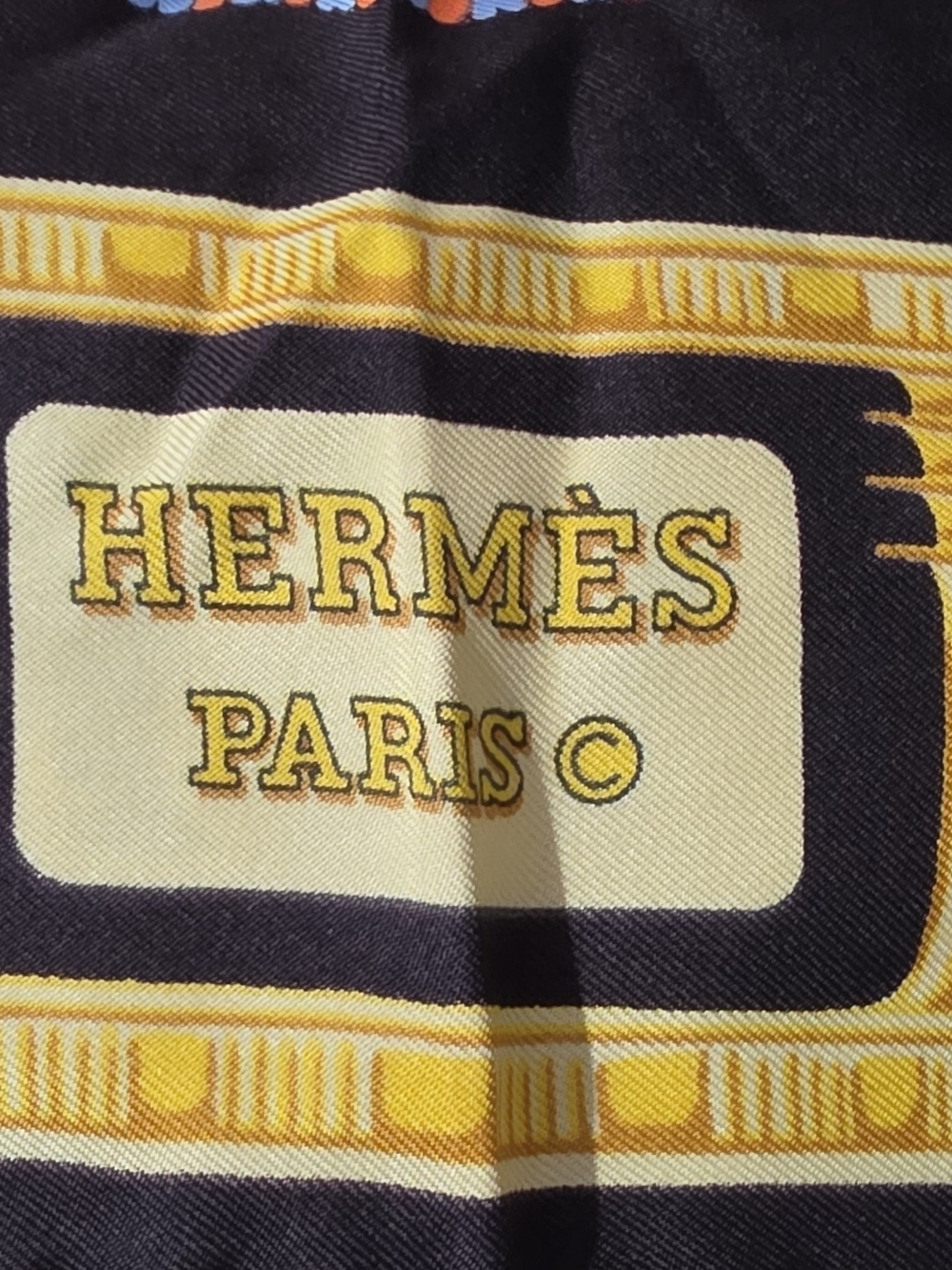 Hermès Black, Yellow and Cream Silk Scarf - Paris Motif